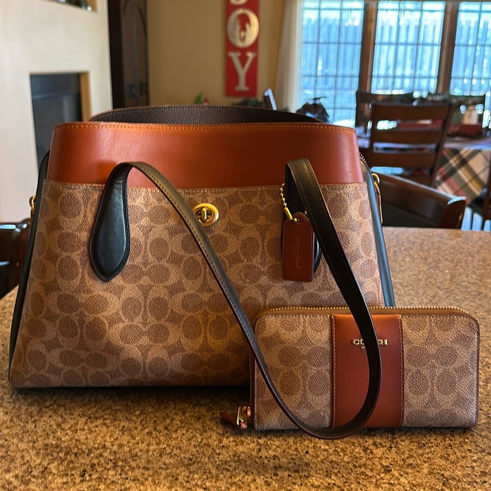 Coach top handle carryall with matching wallet